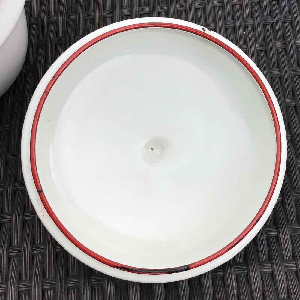 Vintage Enamelware Double Boiler White Red 3 Piece Set Farmhouse - Picture 10 of 15
